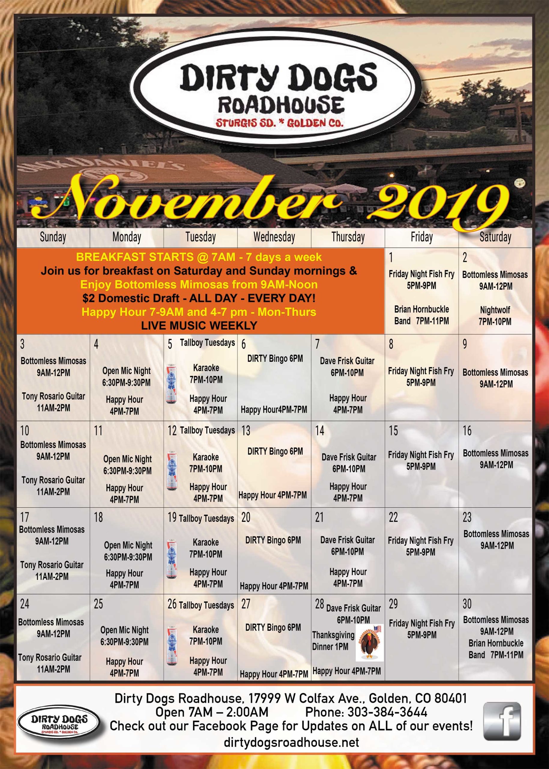 Dirty Dogs Calendar: November 2019