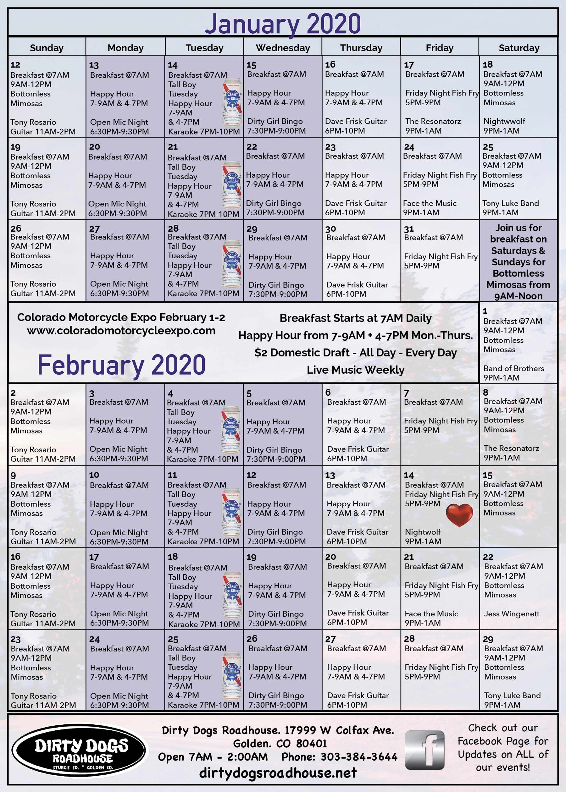 Dirty Dogs Calendar: January 2020