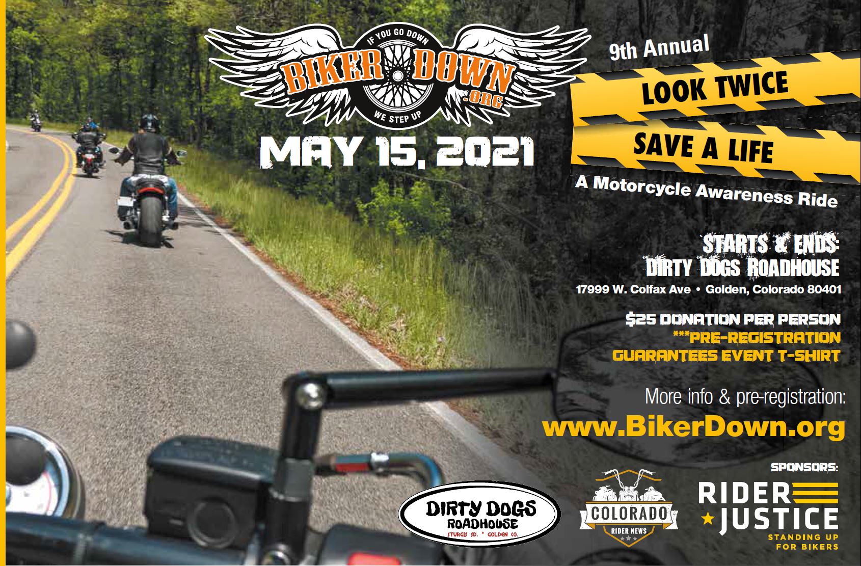 TOMORROW: BikerDown’s Motorcycle Awareness Ride: Can YOU SEE Me NOW starts at Dirty Dogs Roadhouse