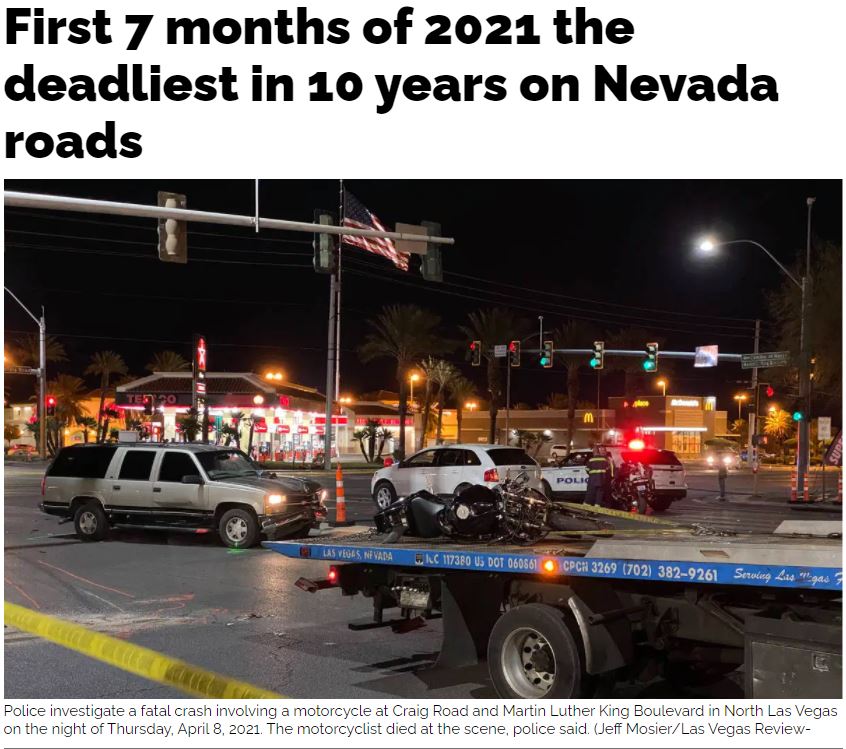First 7 months of 2021 the deadliest in 10 years on Nevada roads